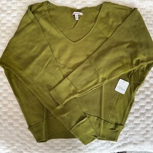 New Free People Santa Clara Thermal Olive Green V-Neck Oversized Waffle XS